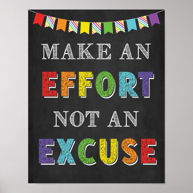 Póster Make An Effort Not An Excuse Growth Mindset (Frente)