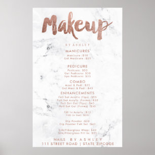 Póster Makeup price typography rose gold white marble