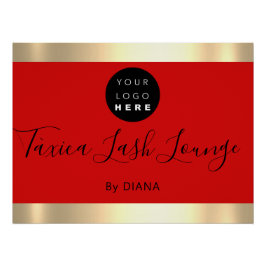Póster Makeup Studio Eyelashes Extension Logo Red Gold