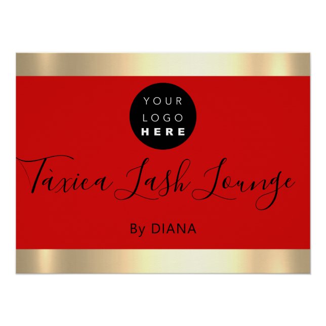 Póster Makeup Studio Eyelashes Extension Logo Red Gold (Anverso)