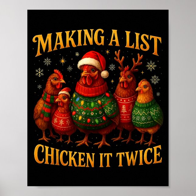 Póster Making A List Chicken It Twice Funny Christmas  (Frente)