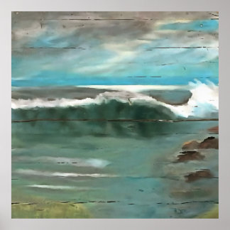 Póster Making Waves On Driftwood Seascape Art