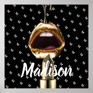 Póster Mala Chica Belleza Oro Lips Chica Personalizado Pe