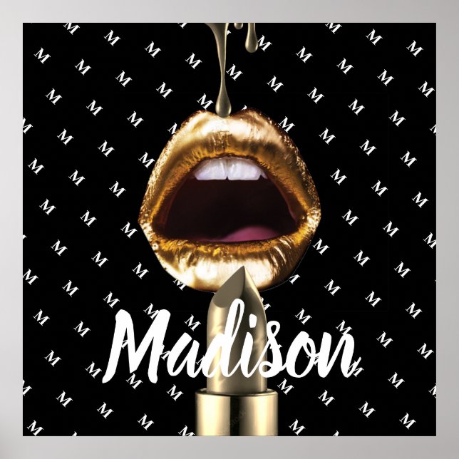 Póster Mala Chica Belleza Oro Lips Chica Personalizado Pe (Frente)