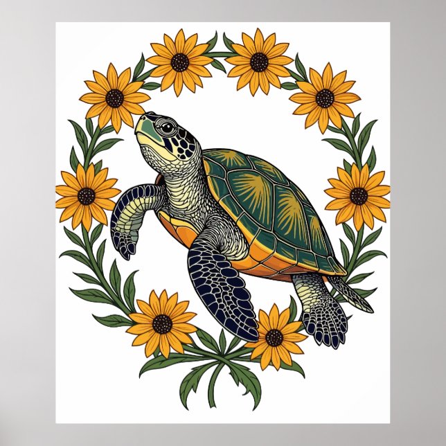 Póster Malaclemys Terrapin y flores de Susana de ojos neg (Frente)
