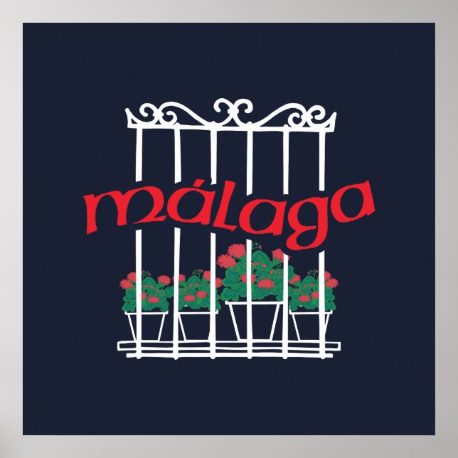 Póster Málaga, ventana con flores (Frente)