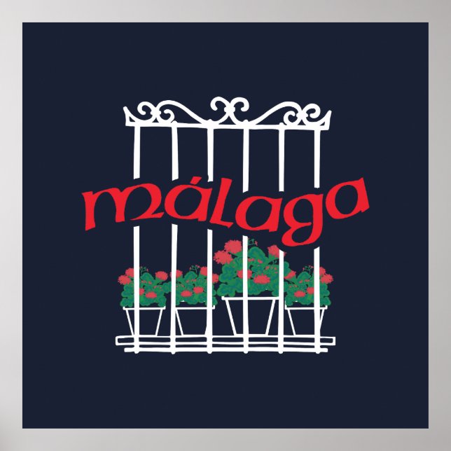 Póster Malaga, window with flowers (Frente)