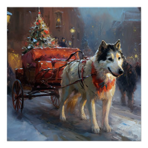 Póster Malamute de Alaska Temporada Navideña Festiva