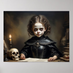 Póster Maldita niña bruja de cráneos con vestido victoria