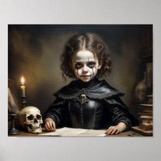 Póster Maldita niña bruja de cráneos con vestido victoria