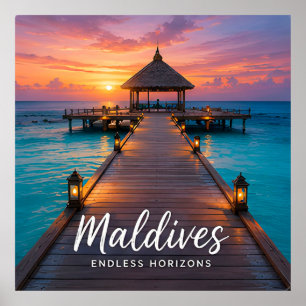 Póster 🧲 Maldivas Atardecer en el Muelle Recuerdo de Vac