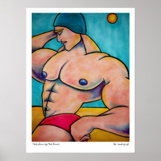 Póster Male Swim Cap red trunks by Lee Vandergrift
