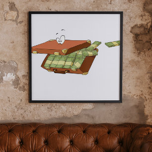 Póster Maleta personalizado llena de paquetes de dinero e