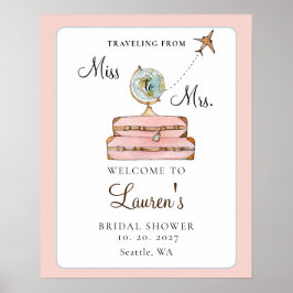 Póster Maletas sonrojadas Bienvenida a la fiesta de despe