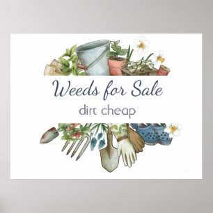 Póster Malezas a la Venta Divertido Jardinería Barata