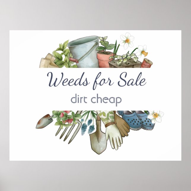 Póster Malezas a la Venta Divertido Jardinería Barata  (Frente)