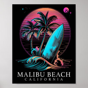 Póster Malibu Beach California Surfing Board Vintage Surf