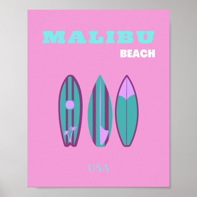 Póster Malibu, Malibu Beach, California, Preppy, Pink (Frente)