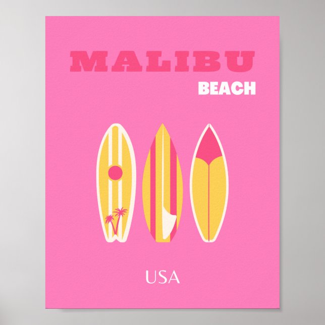 Póster Malibu, Malibu Beach, California, Preppy, Pink (Frente)