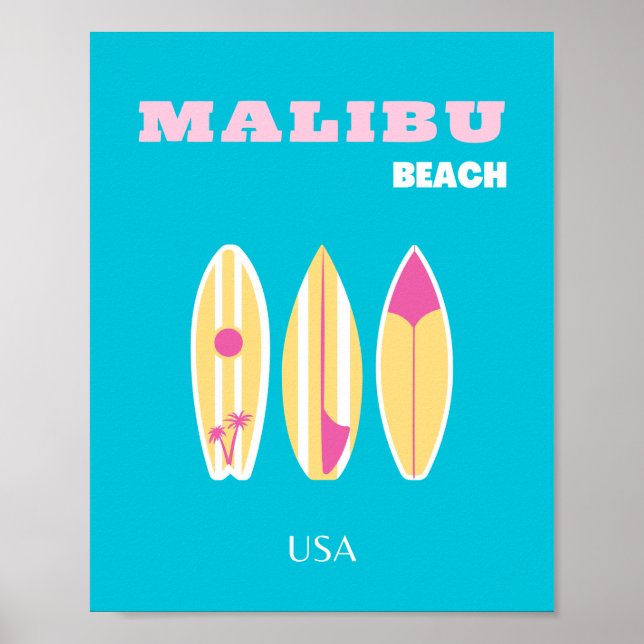 Póster Malibu, Playa Malibu, Tropical, Preppy, Preppy Art (Frente)
