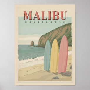 Póster Malibu, Poster de California - Sol, arena y surf