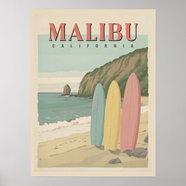 Póster Malibu, Poster de California - Sol, arena y surf (Frente)