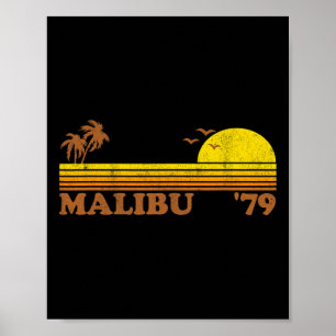 Póster Malibú Vintage California Playa Retro Surfing Años