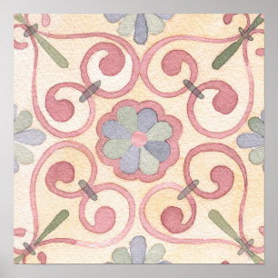 Póster Málica española italiana acuarela rosa floral