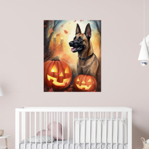 Póster Malinoi belga de Halloween con calabazas temerosas