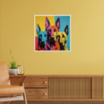 Póster Malinois - ART POP<br><div class="desc">El gráfico representa a un perro malinés con un estilo de arte pop,  capturando su energía y carisma a través de colores llamativos,  formas exageradas y una composición dinámica</div>