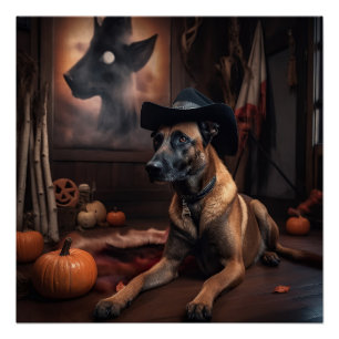 Póster Malinois Belga Calabazas Halloween Espeluznante