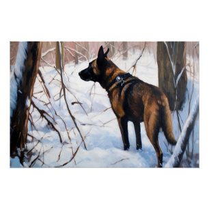 Póster Malinois belga deja que neven a Navidades