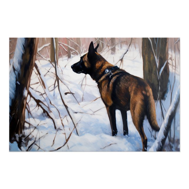 Póster Malinois belga deja que neven a Navidades (Anverso)