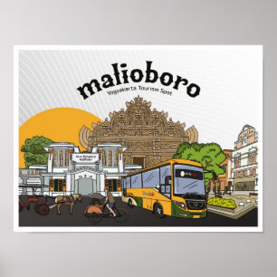 Póster Malioboro Yogyakarta Vintage Ilustracion de Viajes