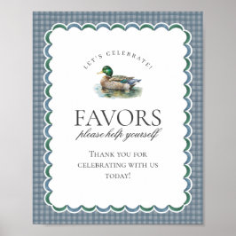 Póster Mallard Duck Hunting Blue Gingham Favors Sign