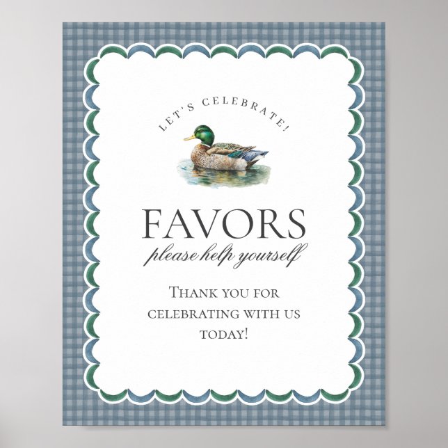 Póster Mallard Duck Hunting Blue Gingham Favors Sign (Frente)