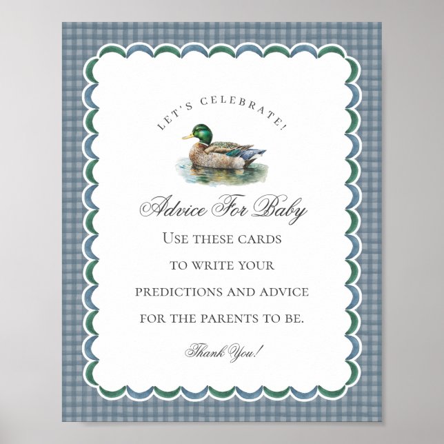 Póster Mallard Duck Hunting Gingham Boy Advice for Baby (Frente)