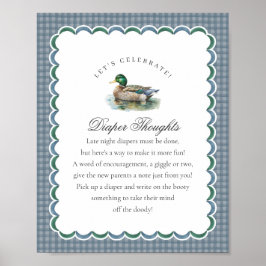 Póster Mallard Duck Hunting Gingham Diaper Thoughts Sign