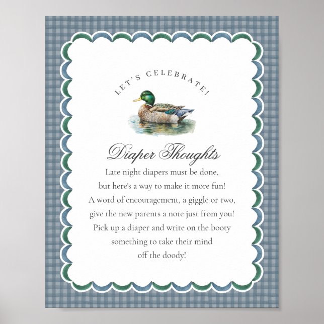 Póster Mallard Duck Hunting Gingham Diaper Thoughts Sign (Frente)