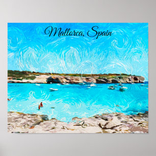 Póster Mallorca España Isla Balear Acuarela