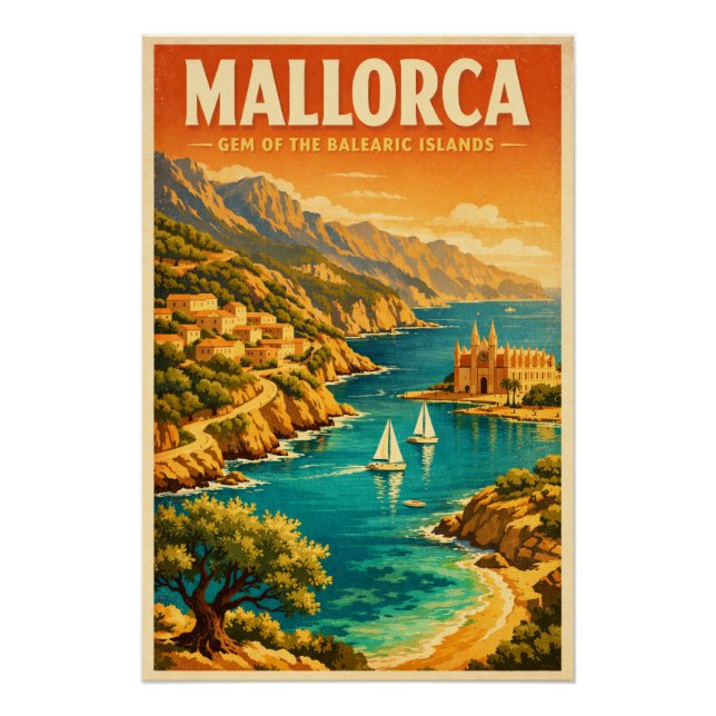 Póster Mallorca, Spain, in a classic retro  (Anverso)