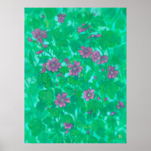 Mallow Bloom, Malva Flowers Summer Floral Painting