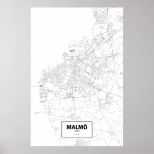 Póster Malmö, Suecia (negro en blanco)