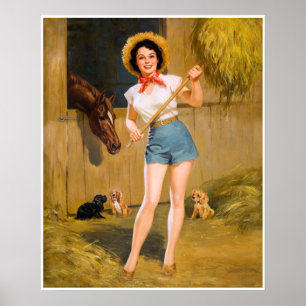 Póster MALOS CHICAS de la BOMBA retros: Caballo y perros
