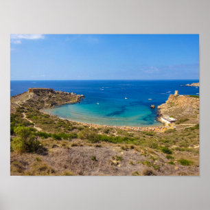Póster Malta Bahía Ghajn Tuffieha Isla Mediterránea