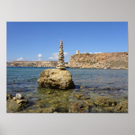 Póster Malta Ghajn Tuffieha Bahía Cairn de Piedras