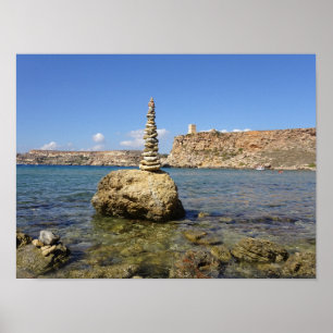 Póster Malta Ghajn Tuffieha Bahía Cairn de Piedras