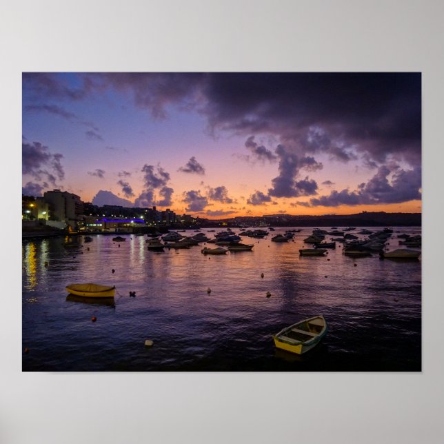 Póster Malta St. Paul's Bay By Night Photography (Frente)