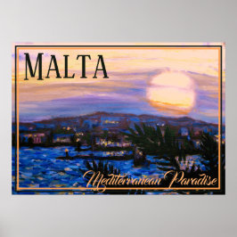 Póster Malta Viaje Vintage Paraíso Mediterráneo Sunset