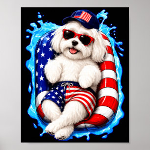 Póster Maltés con gafas de sol perro patriótico verano pi
